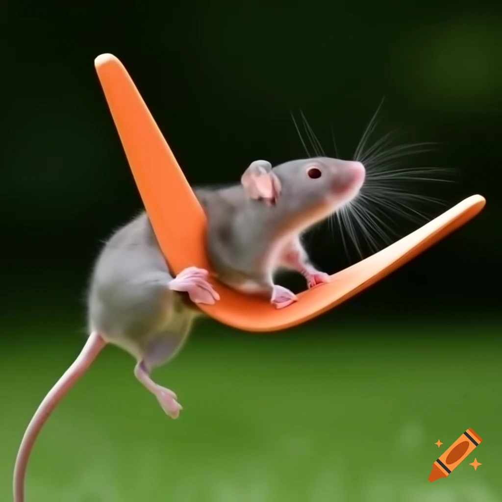 Rat chasing boomerang in playful scene