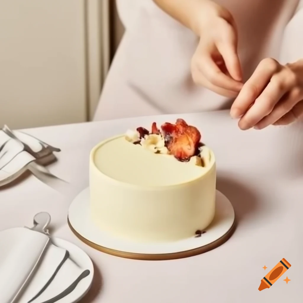Delicately frosted small cream cake with elegant design