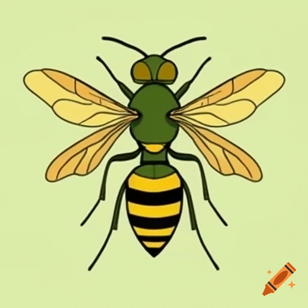 Line drawing of a brown and green wasp