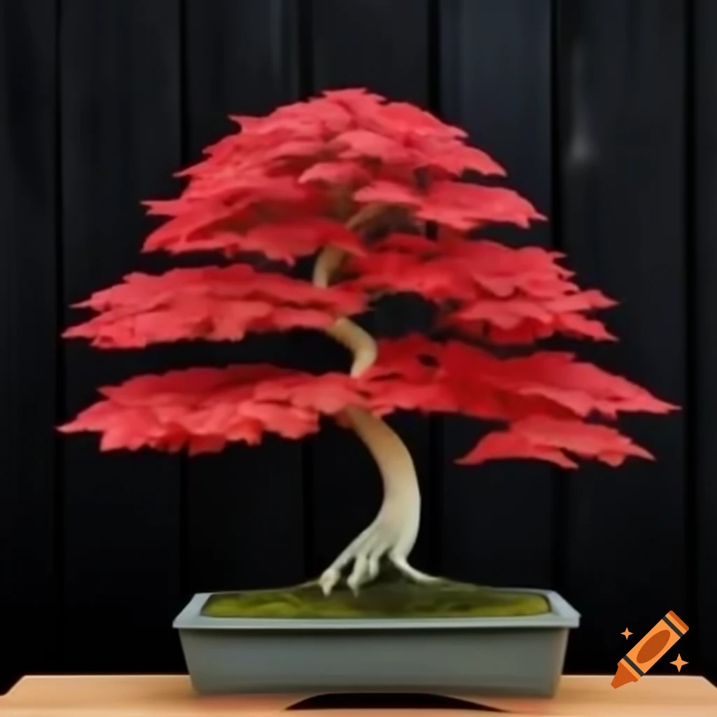 Red maple bonsai on black wood background