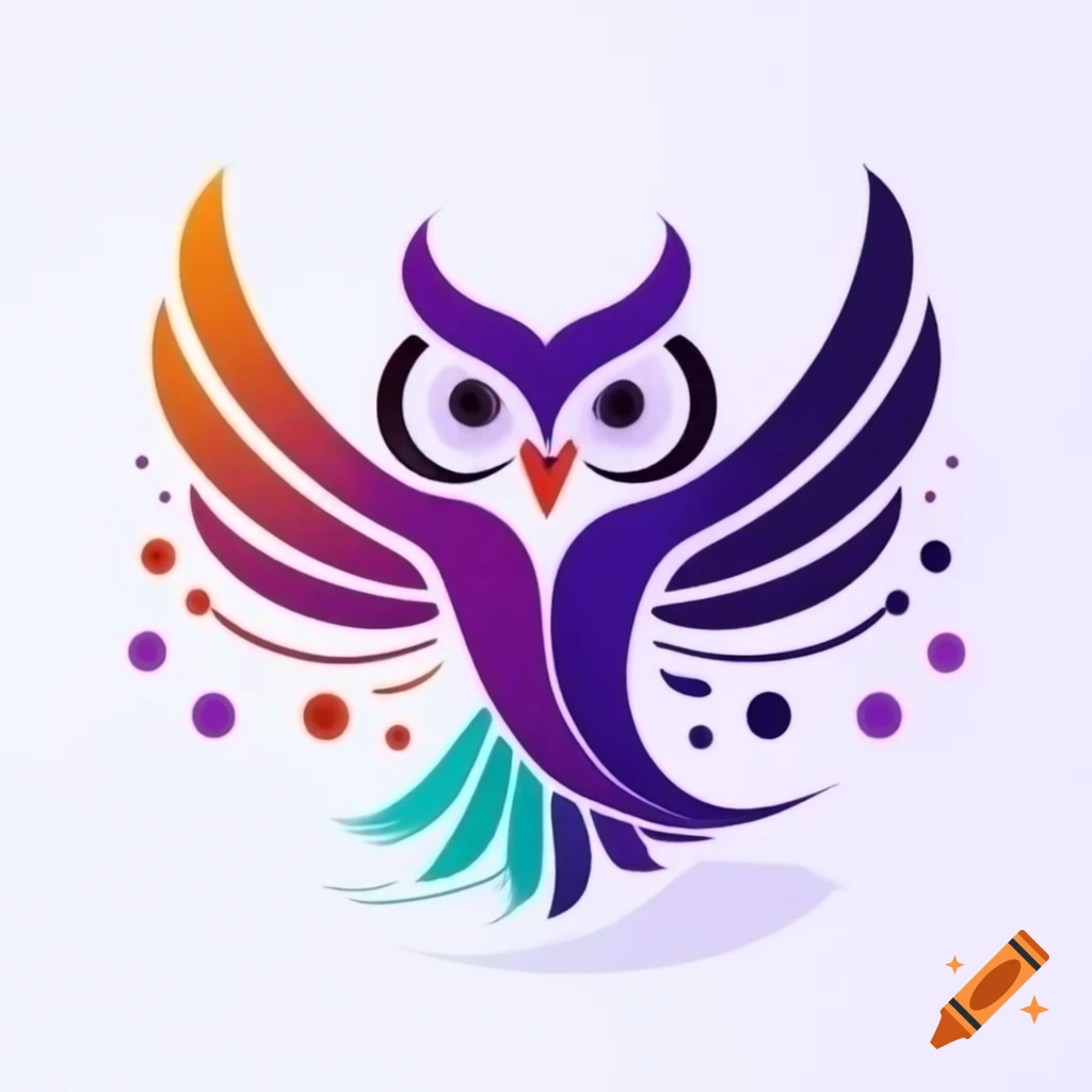 Artistic logo of owl with music notes in vibrant colors embodying creativity