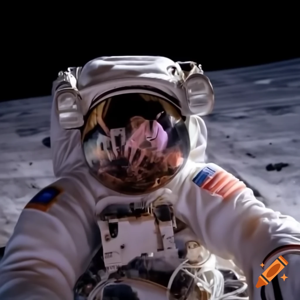 Astronaut observing the lunar cycle in space