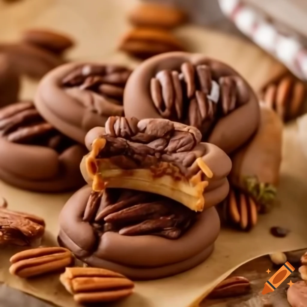 Realistic chocolate hazelnut cookie with caramel and pecan shards