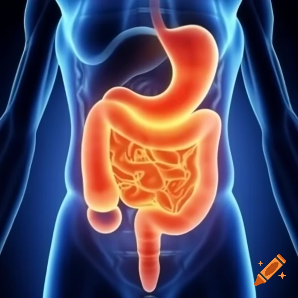 Illustration of human stomach reducing in size and collagen fibers strengthening for youthful skin