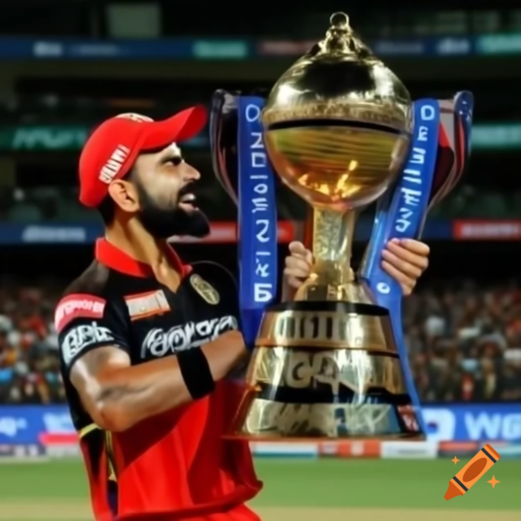 Virat Kohli celebrating RCB victory, embracing championship trophy