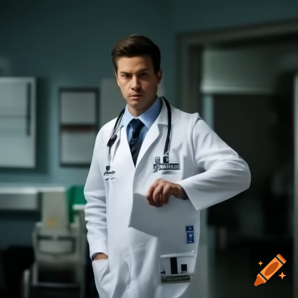 Young doctor with hospital background, professional appearance