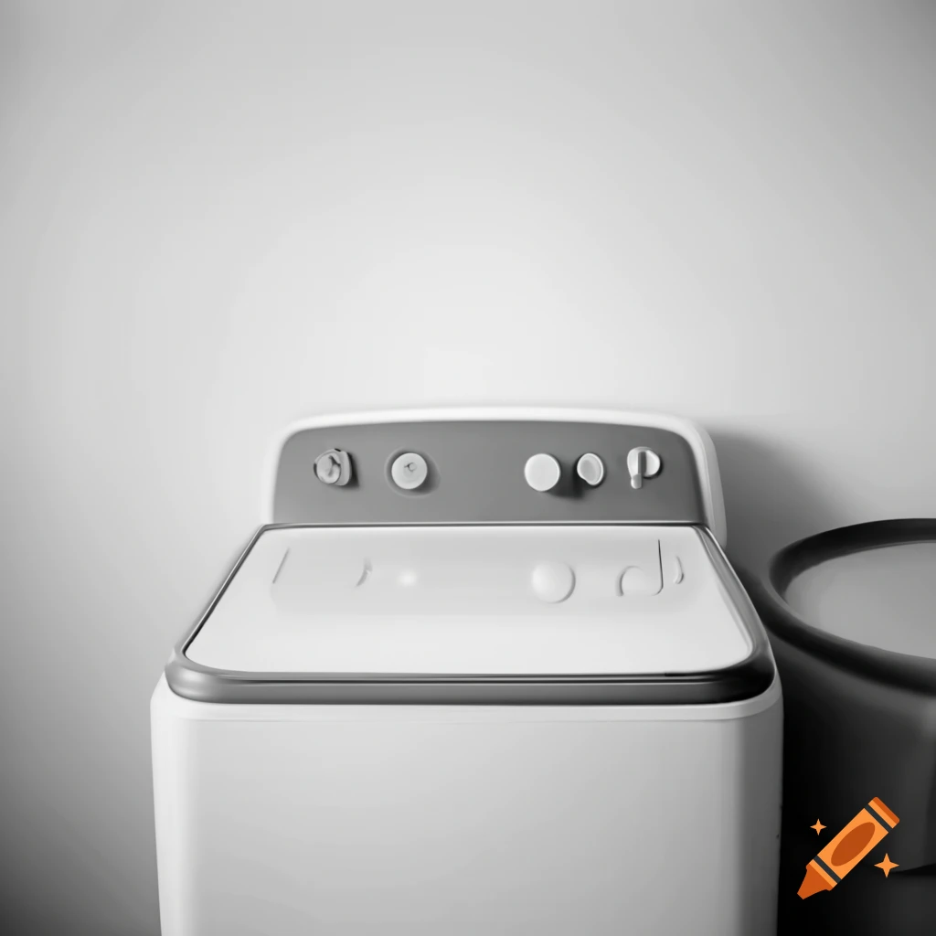 Minimalistic washing machine with two buttons in empty studio