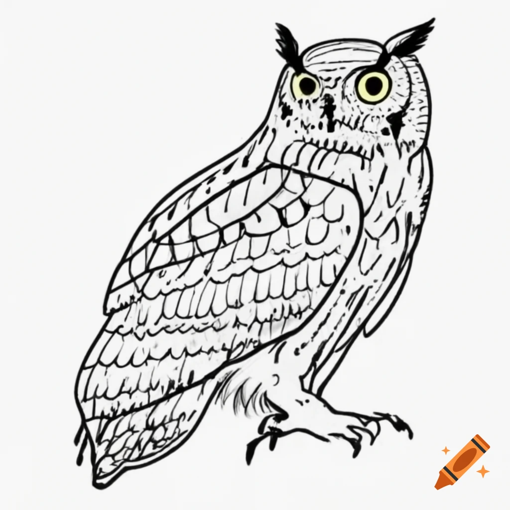 Line illustration of Flaco the eagle-owl