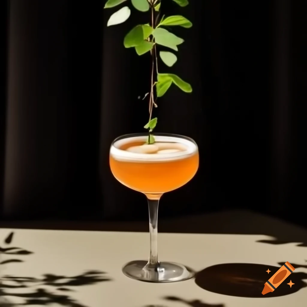 Elm tree emerging from cocktail glass, creative design