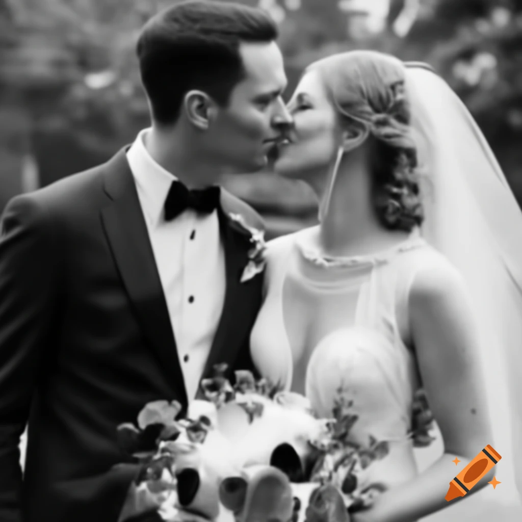 Groom and bride in wedding attire
