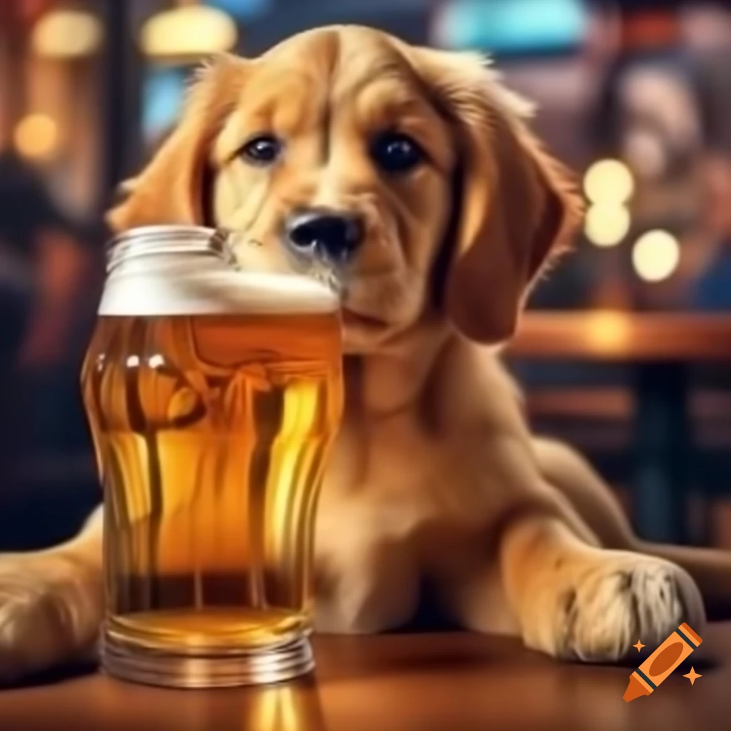 Cachorro degustando cerveja em ambiente descontraído