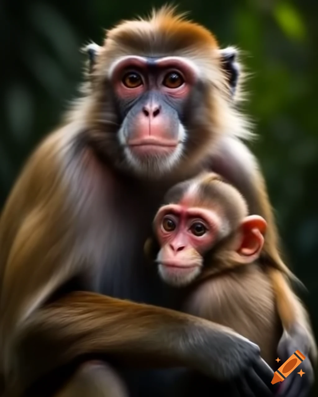 Realistic depiction of a monkey father and son
