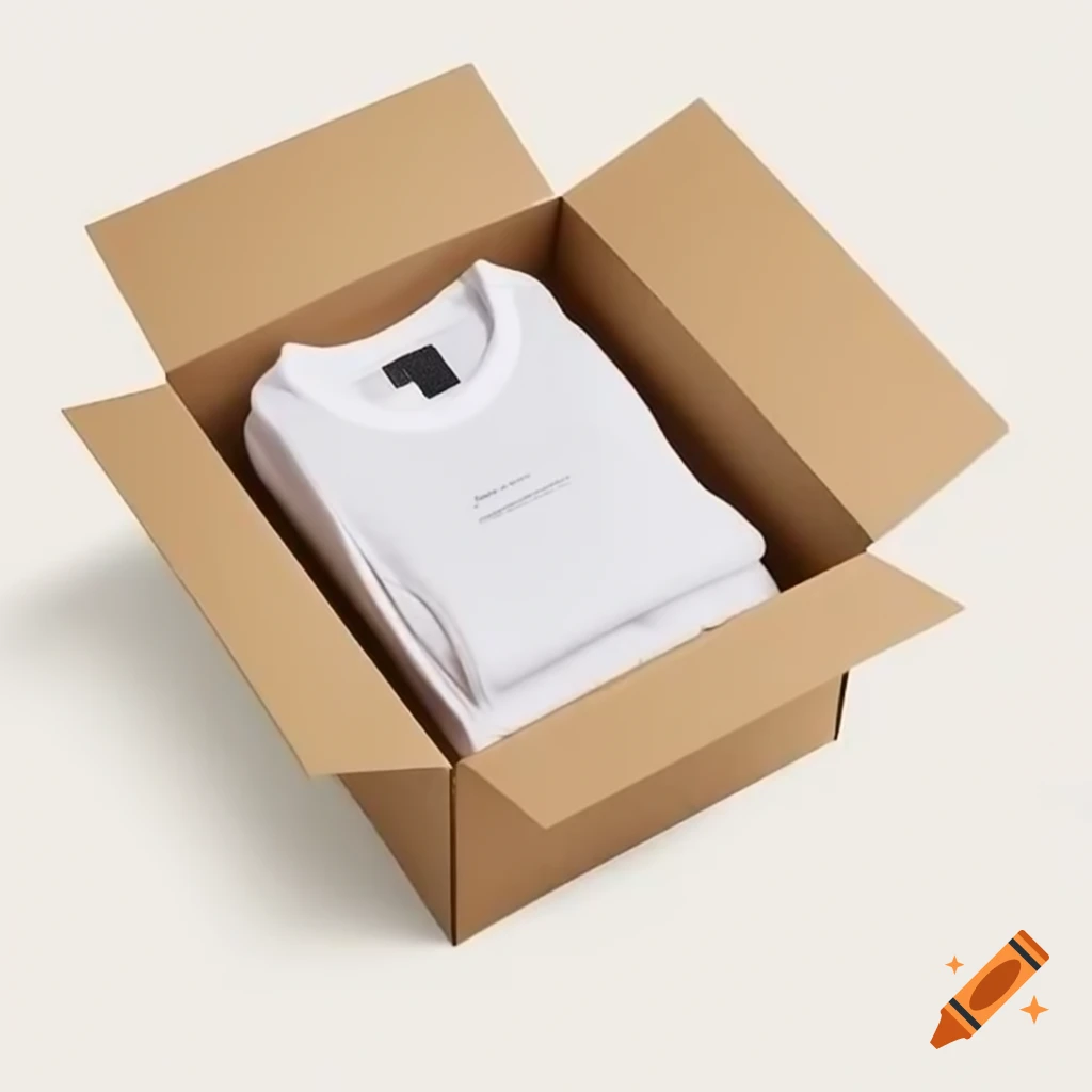 Open box containing custom text t-shirt