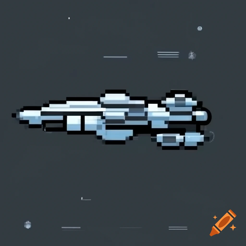 Transport class spaceship in pixel art style, 2d top down view on Craiyon