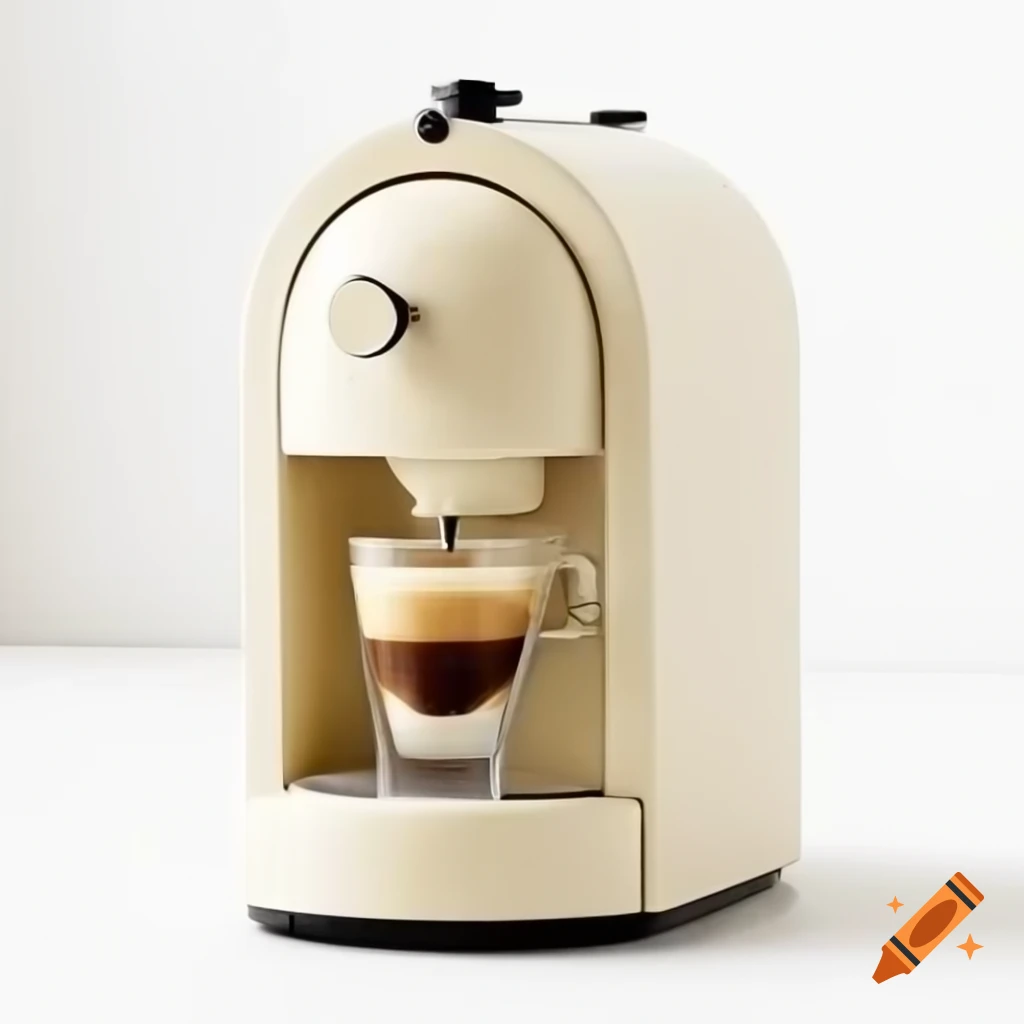 Modern cream-colored pod coffee machine with rounded top on Craiyon