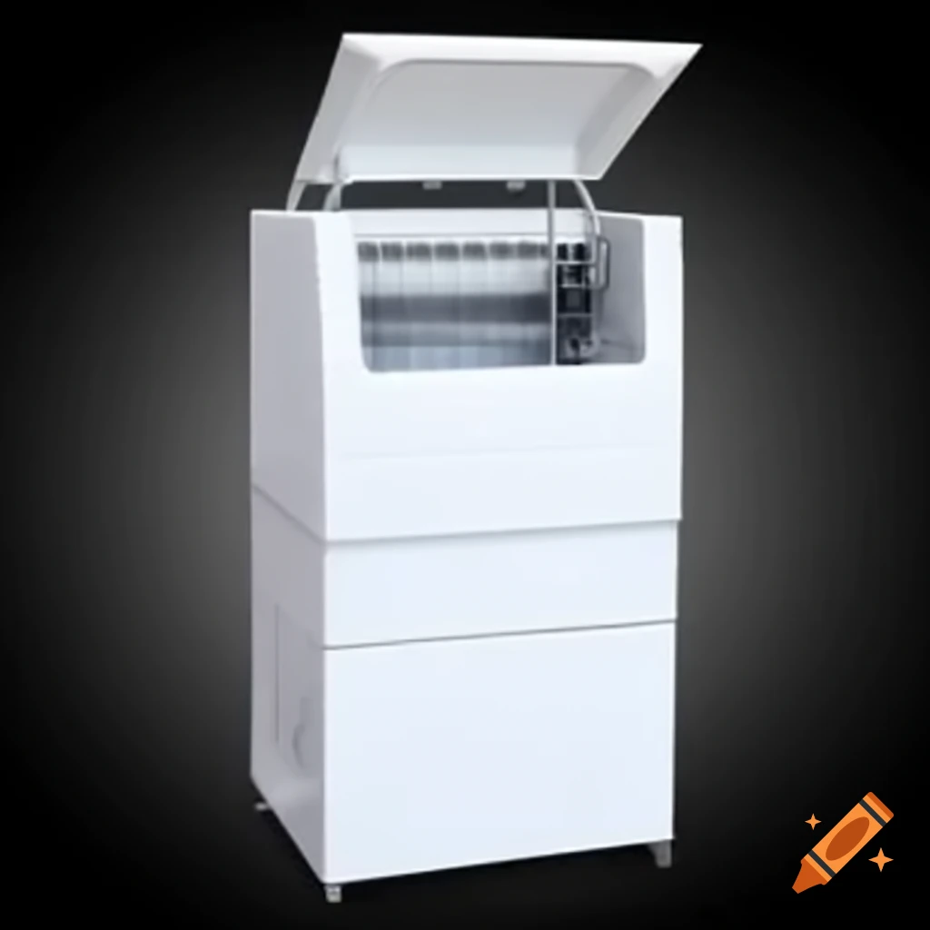 Vertical white washing machine with open top