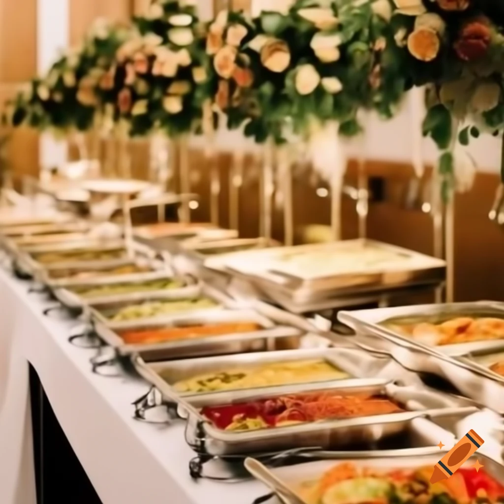 Elegant buffet area set up for a wedding reception