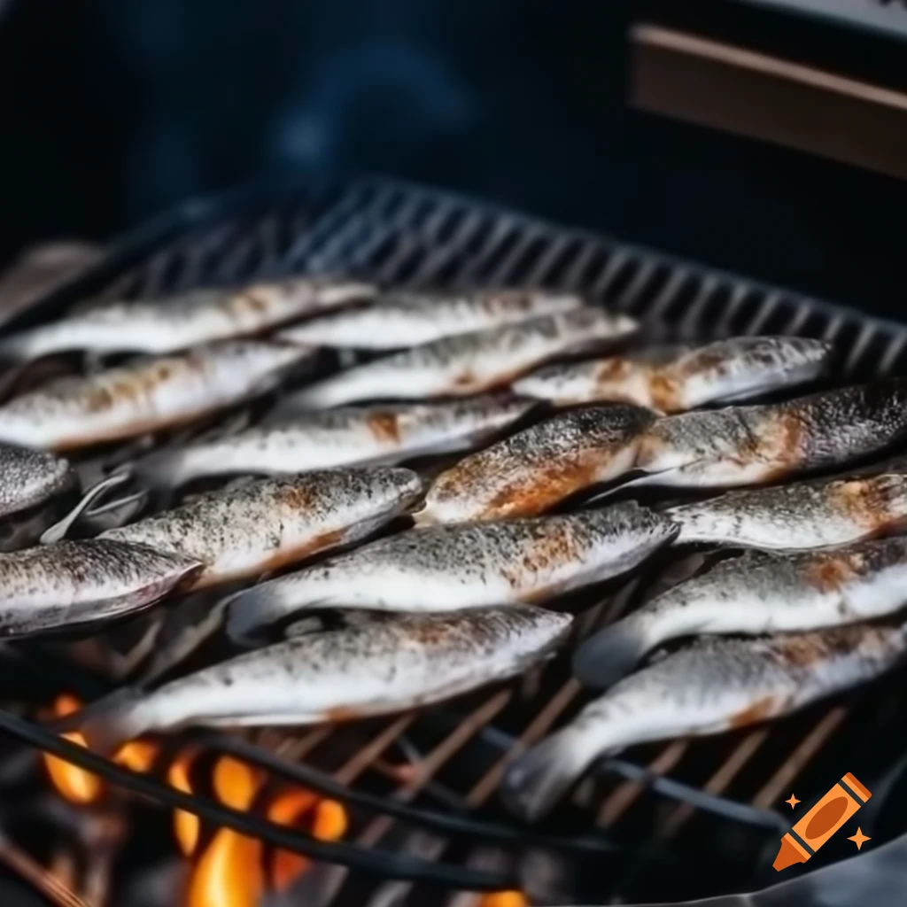 Sizzling fresh fish on a grill