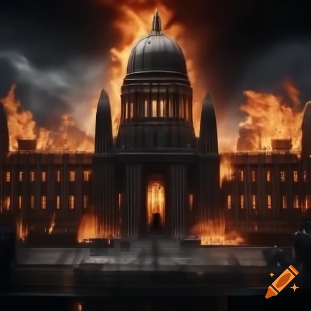 Parliament house engulfed in flames