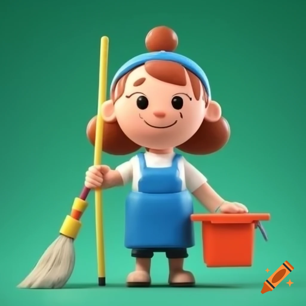 Cheerful cleaning lady posing with a broom