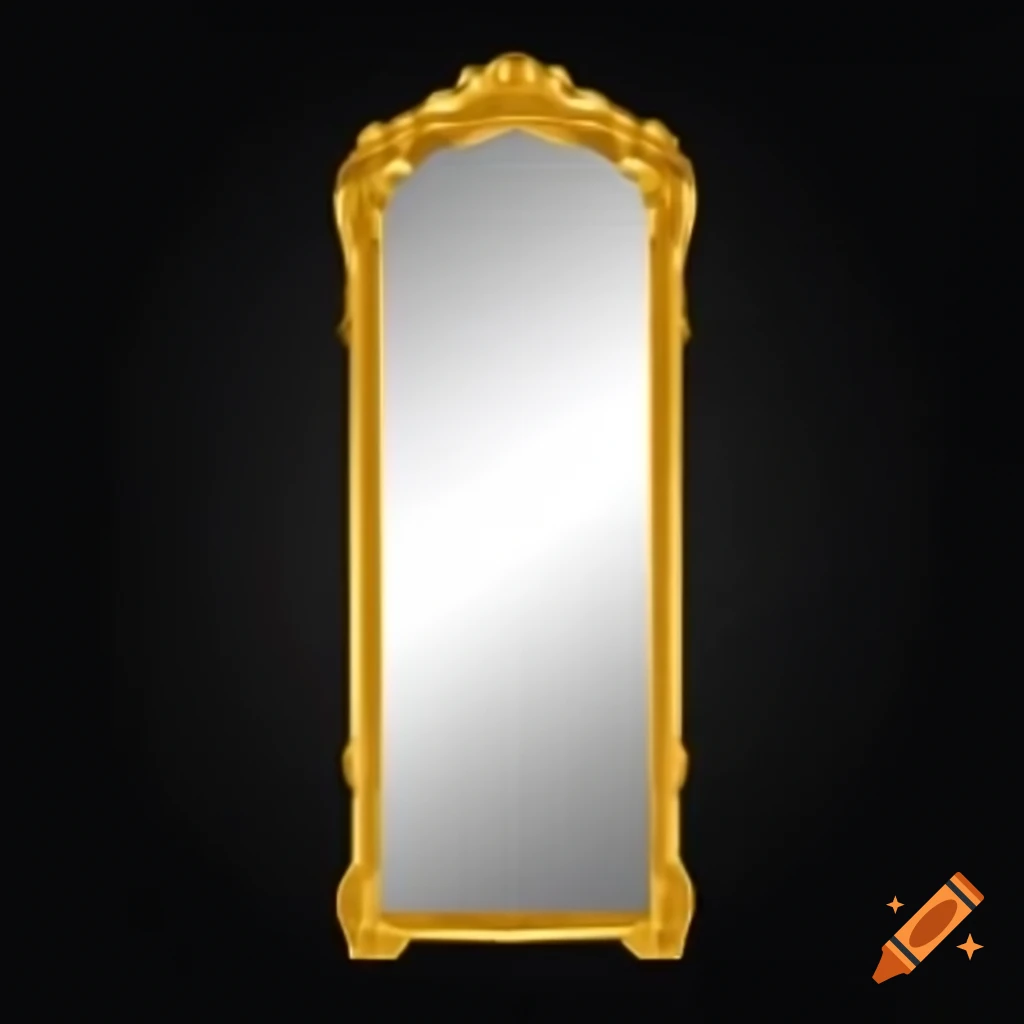Antique golden-framed mirror, steamed up, dark background without reflection