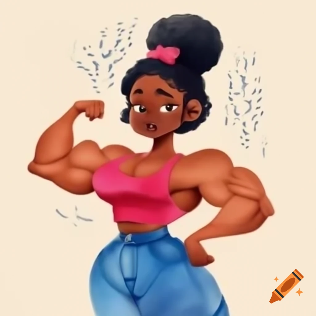 Strong black woman showcasing her muscles