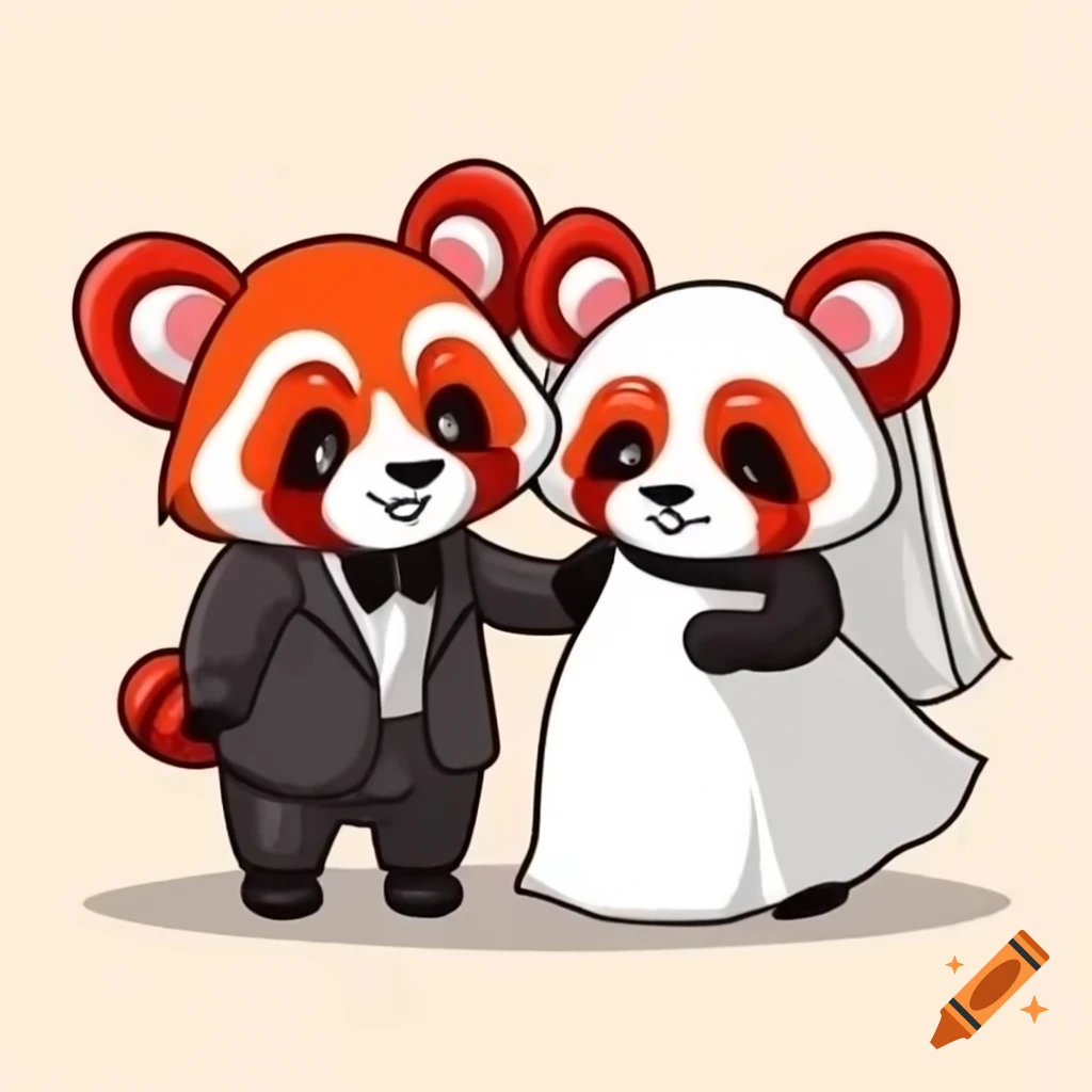 Red pandas dressed in wedding attire together