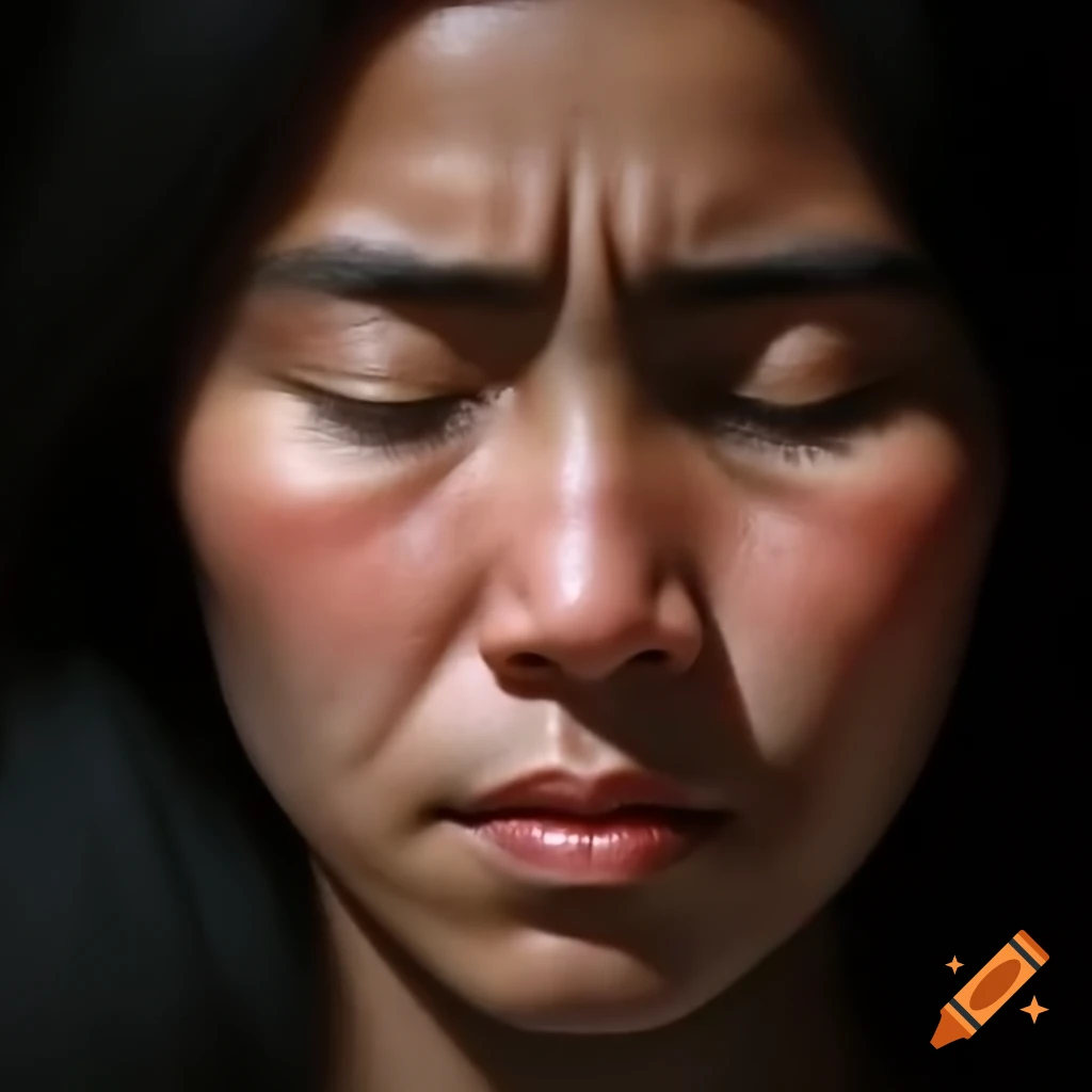 Realistic portrait of Puerto Rican woman with closed eyes, ray tracing effect