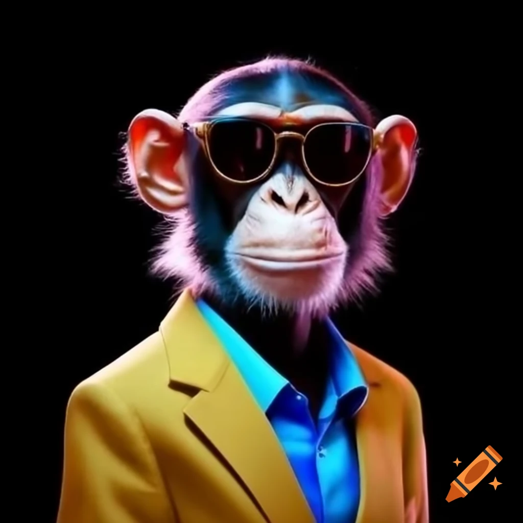 Luie the monkey wearing sunglasses and a blazer