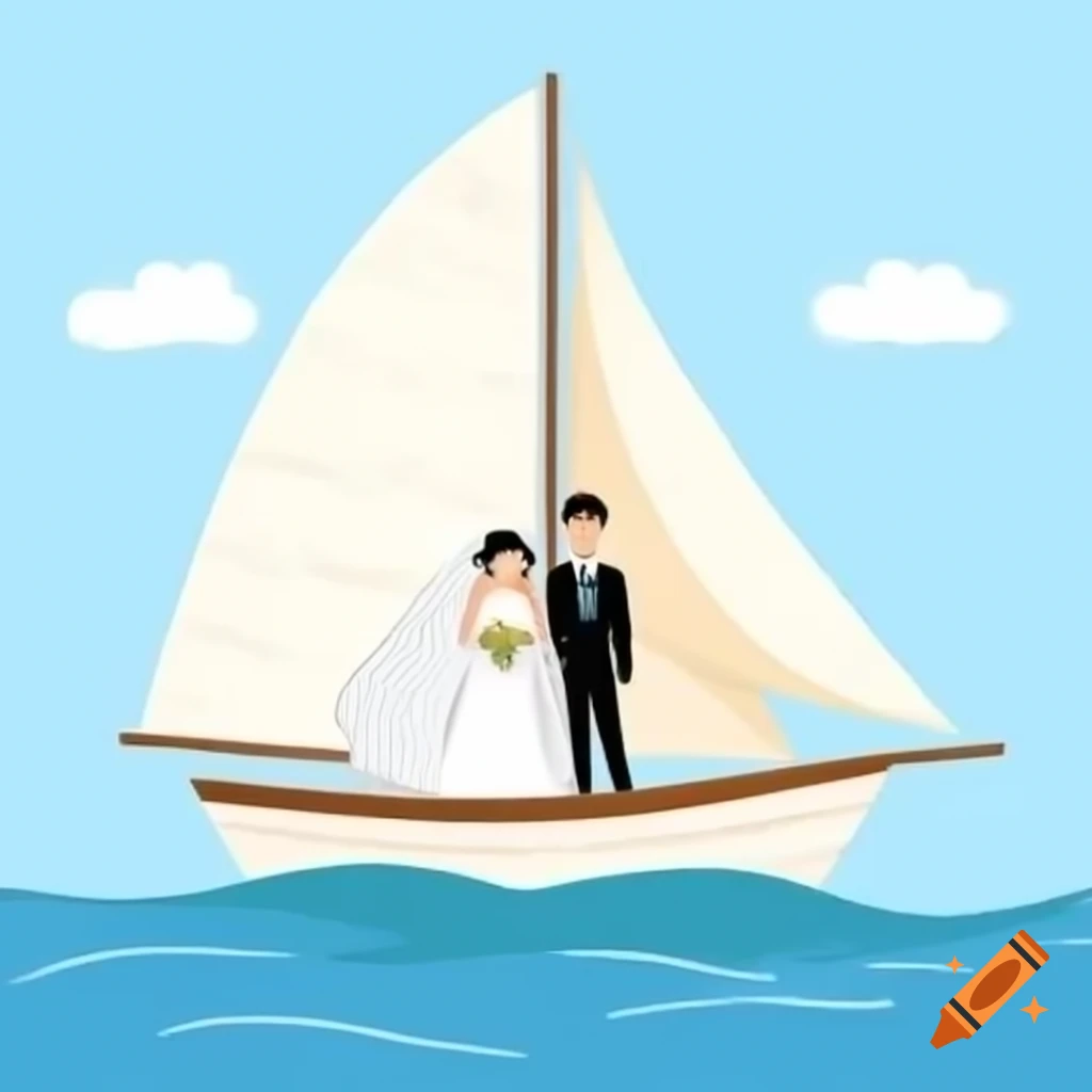 Wedding couple sailing on a boat