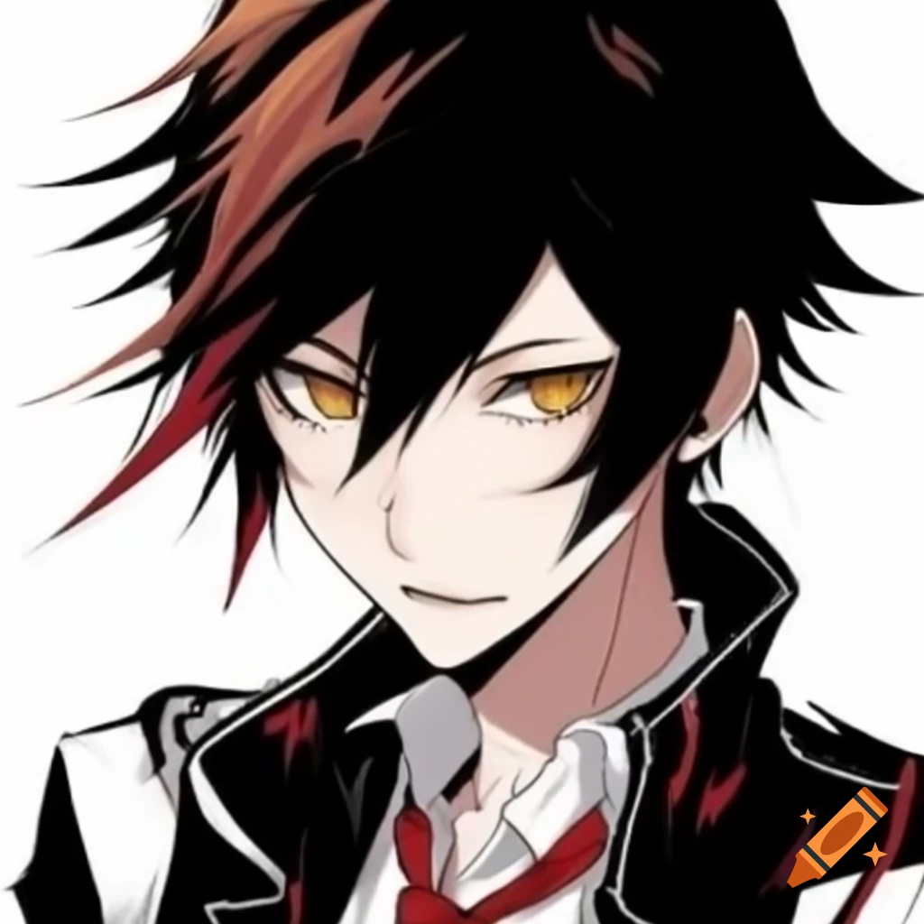Male anime character Hikari Sora, 19 years old, with black hair and golden eyes in the Persona universe