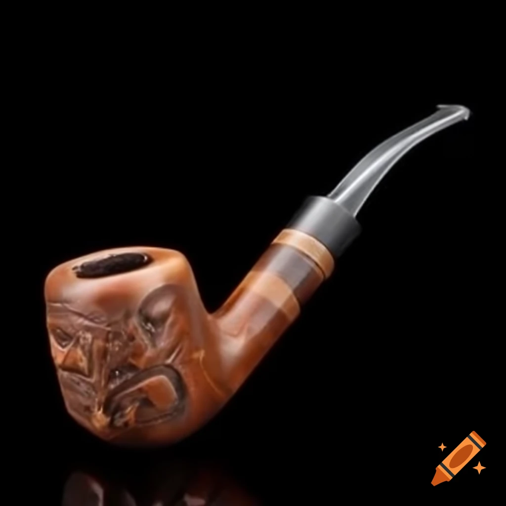Hand-carved rustic smoking pipe decorated with tribal petroglyphs