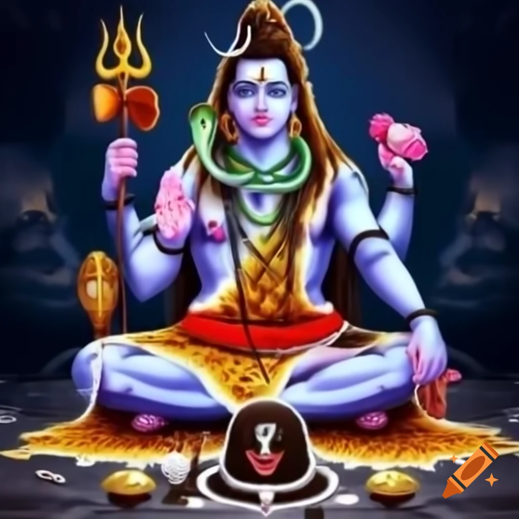 A vibrant celebration of Mahashivratri with festive decorations and religious symbols