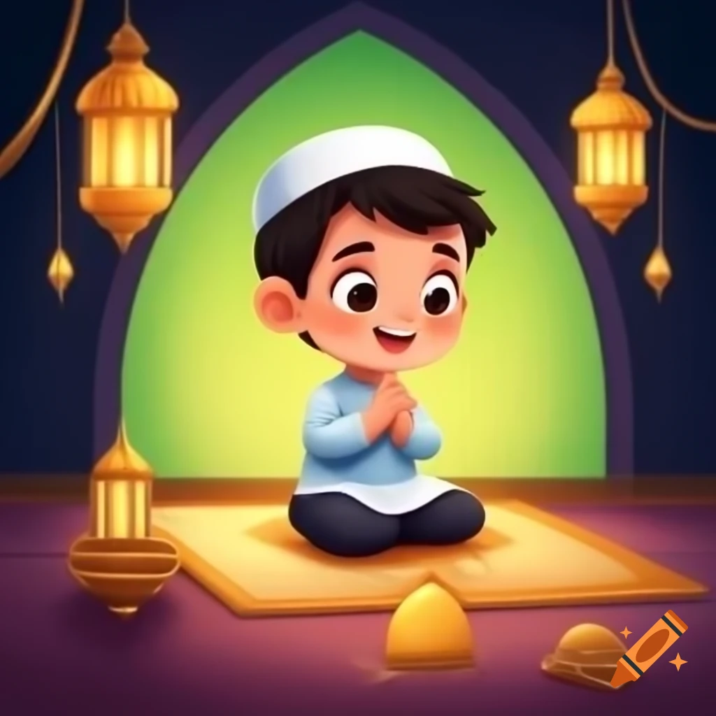 Boy praying namaz during happy Ramadan celebration