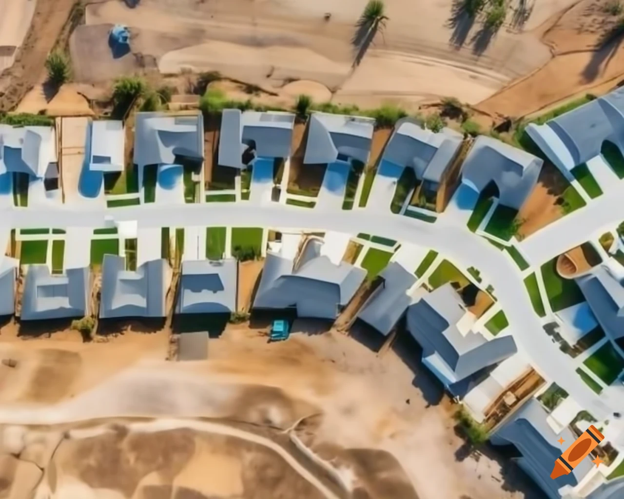 Top view of residential development with single-family lots under construction