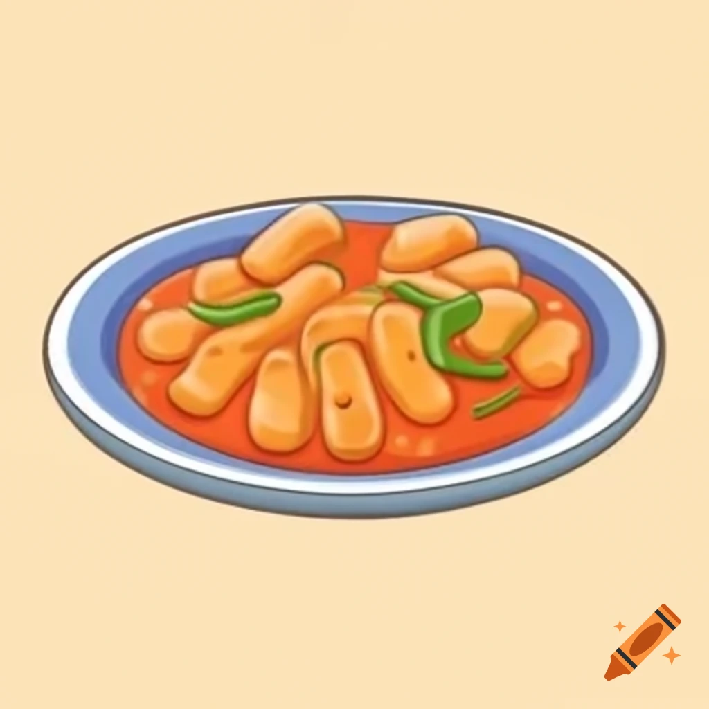 Plate of Korean tteokbokki with spicy sauce