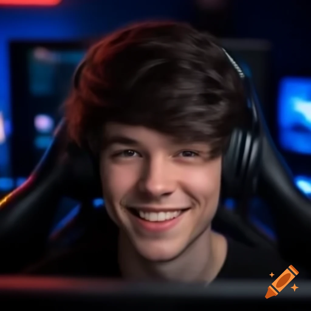 Happy American male gamer in high-tech gaming bedroom taking notes