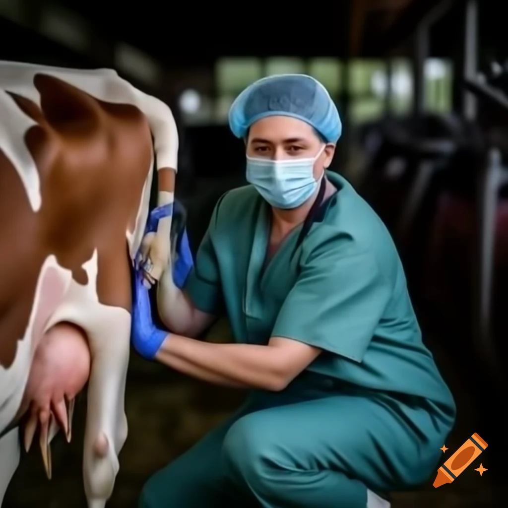 Veterinarian performing surgery on cow