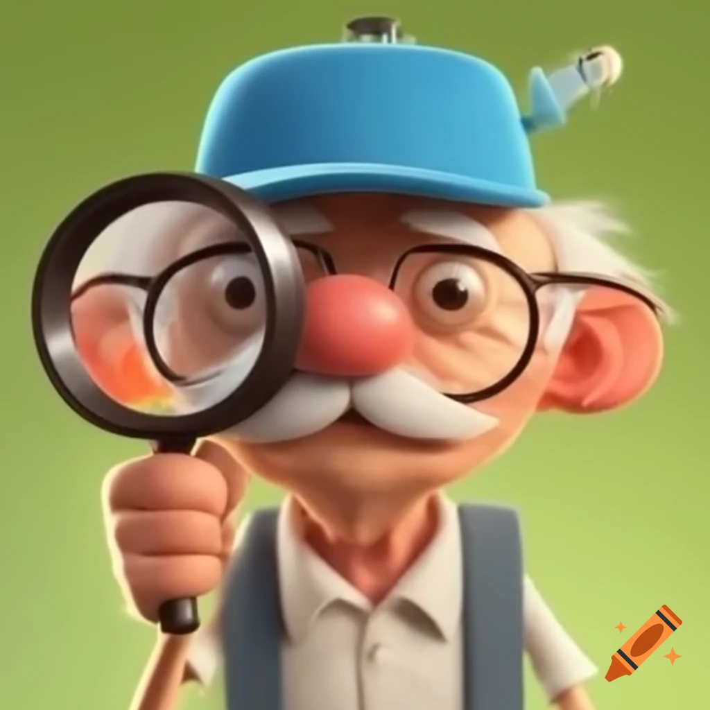 Elderly man in blue baseball hat examining with magnifying glass