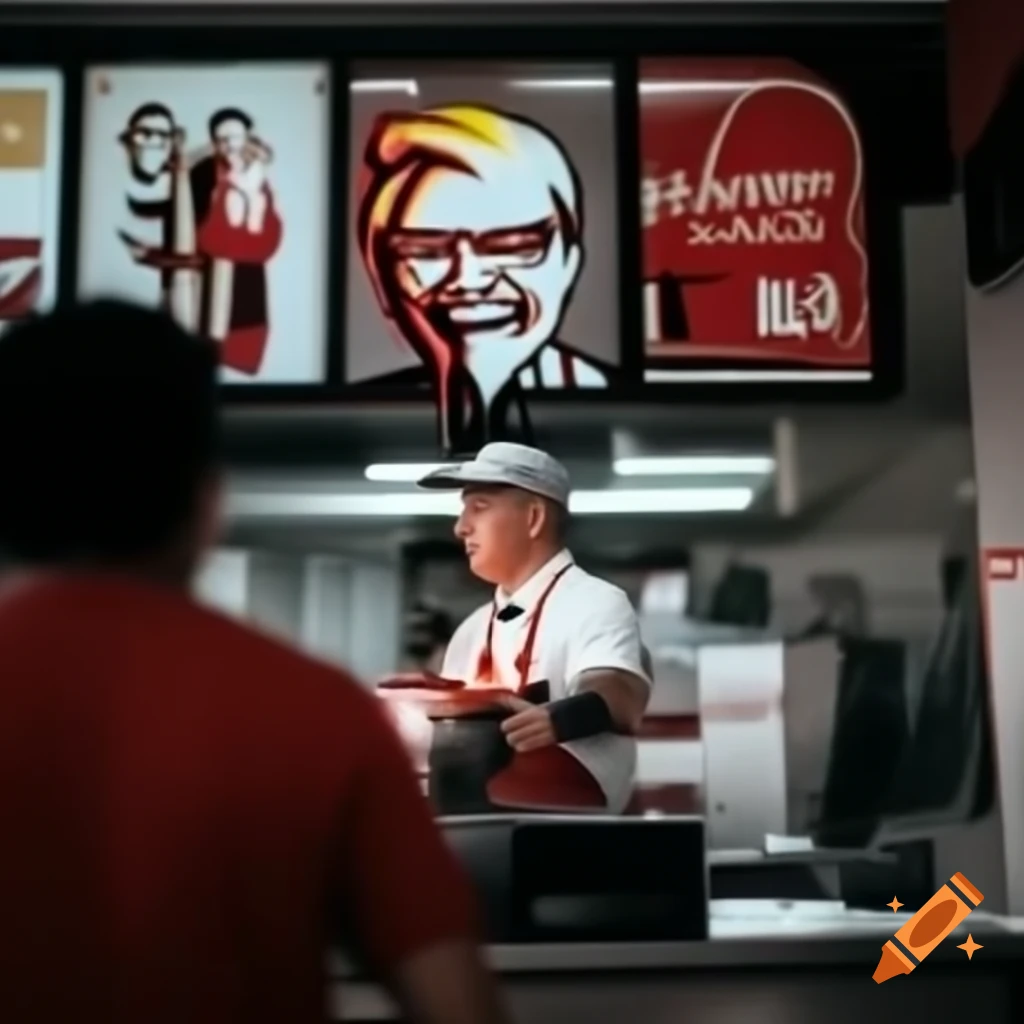 KFC employee serving customer in fast-food restaurant