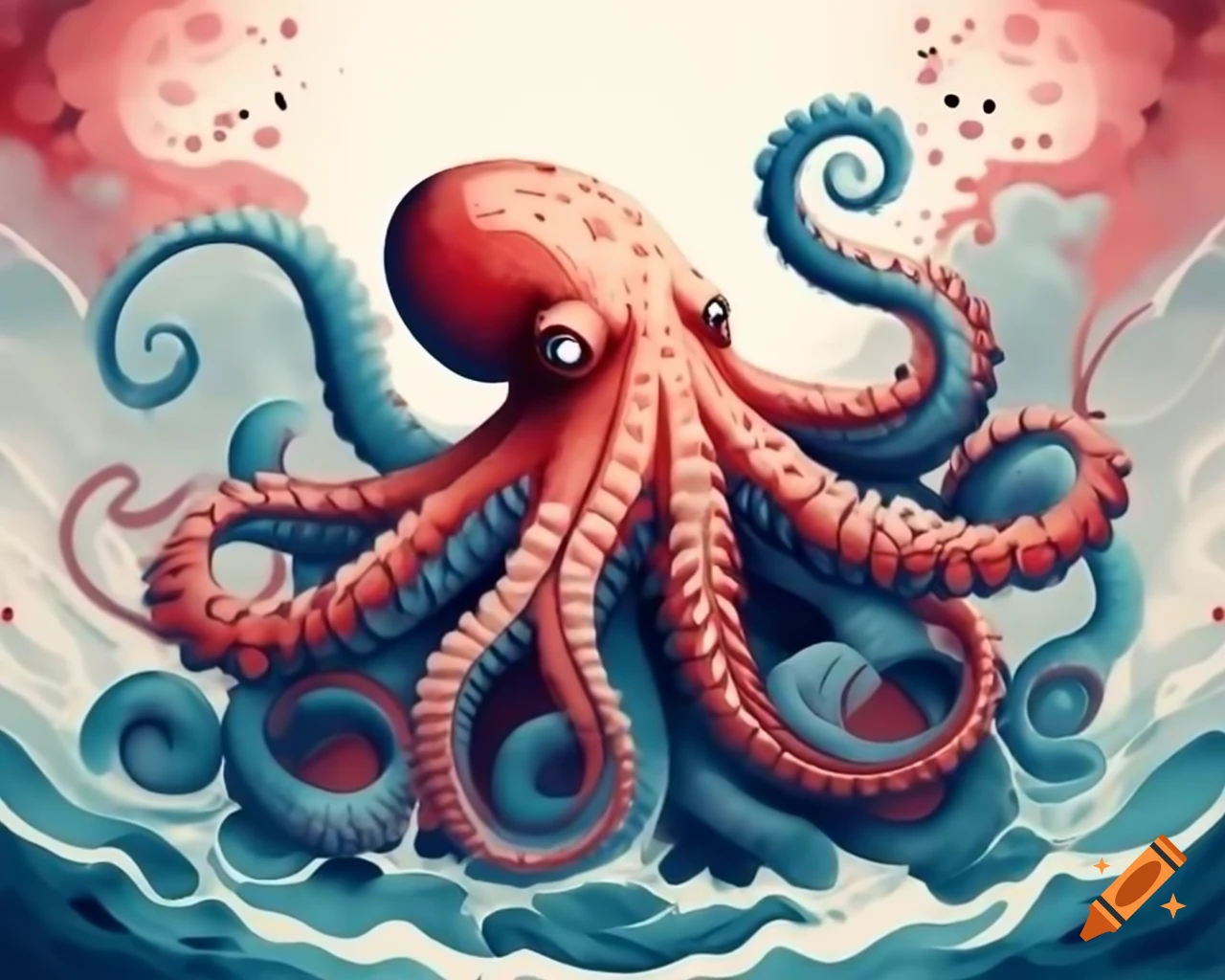 Japanese woodblock print of a majestic octopus with swirling tentacles