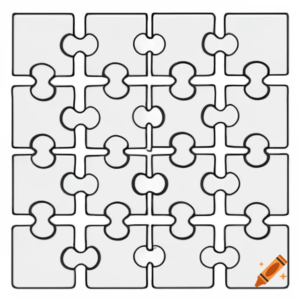4x4 grid design of traditional puzzle pieces with irregular edges