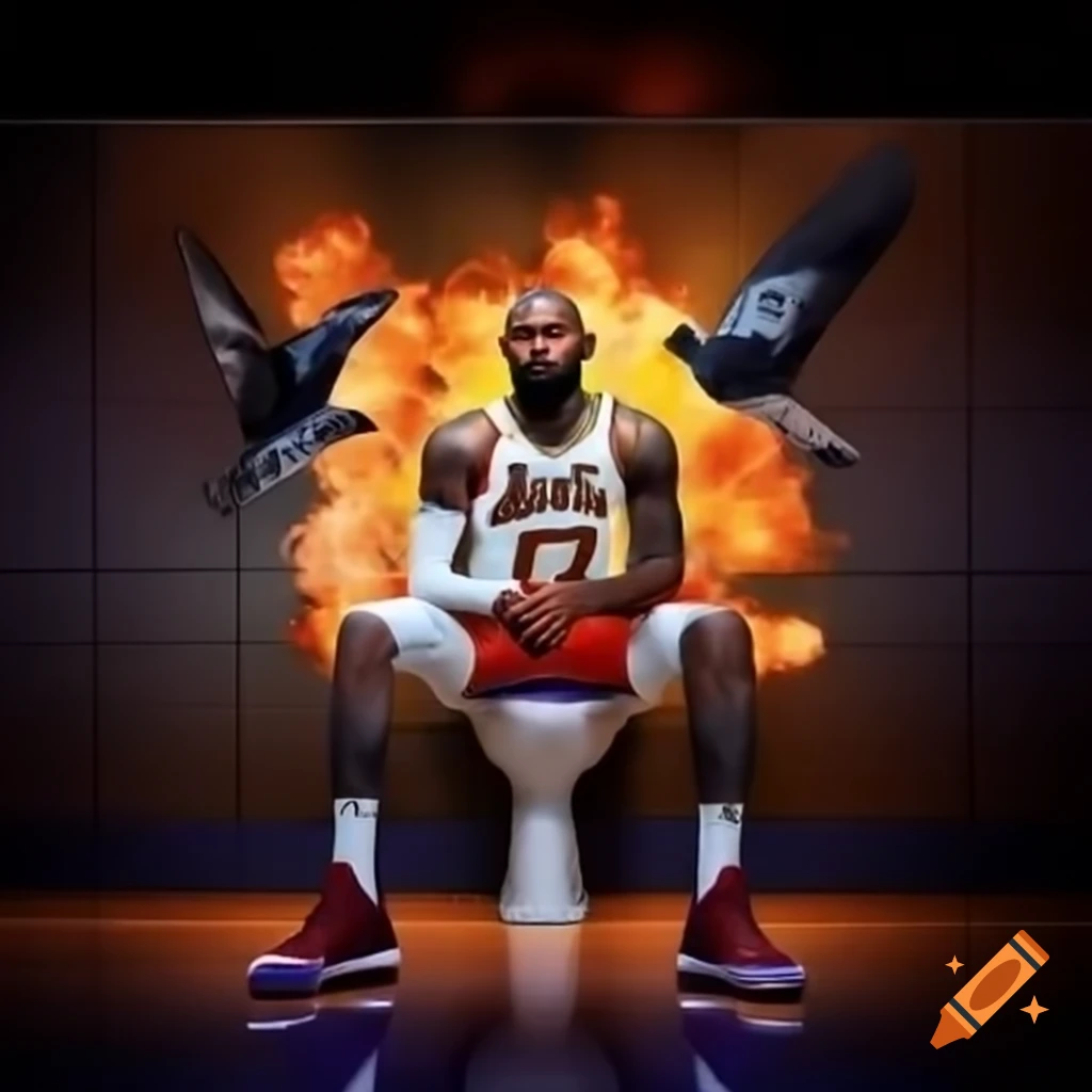 Lebron James talking to a bird on a toilet with an explosion in the ...