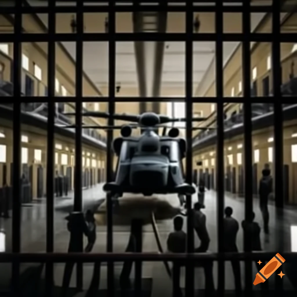 Blackhawk helicopter in jail cell with rioting inmates