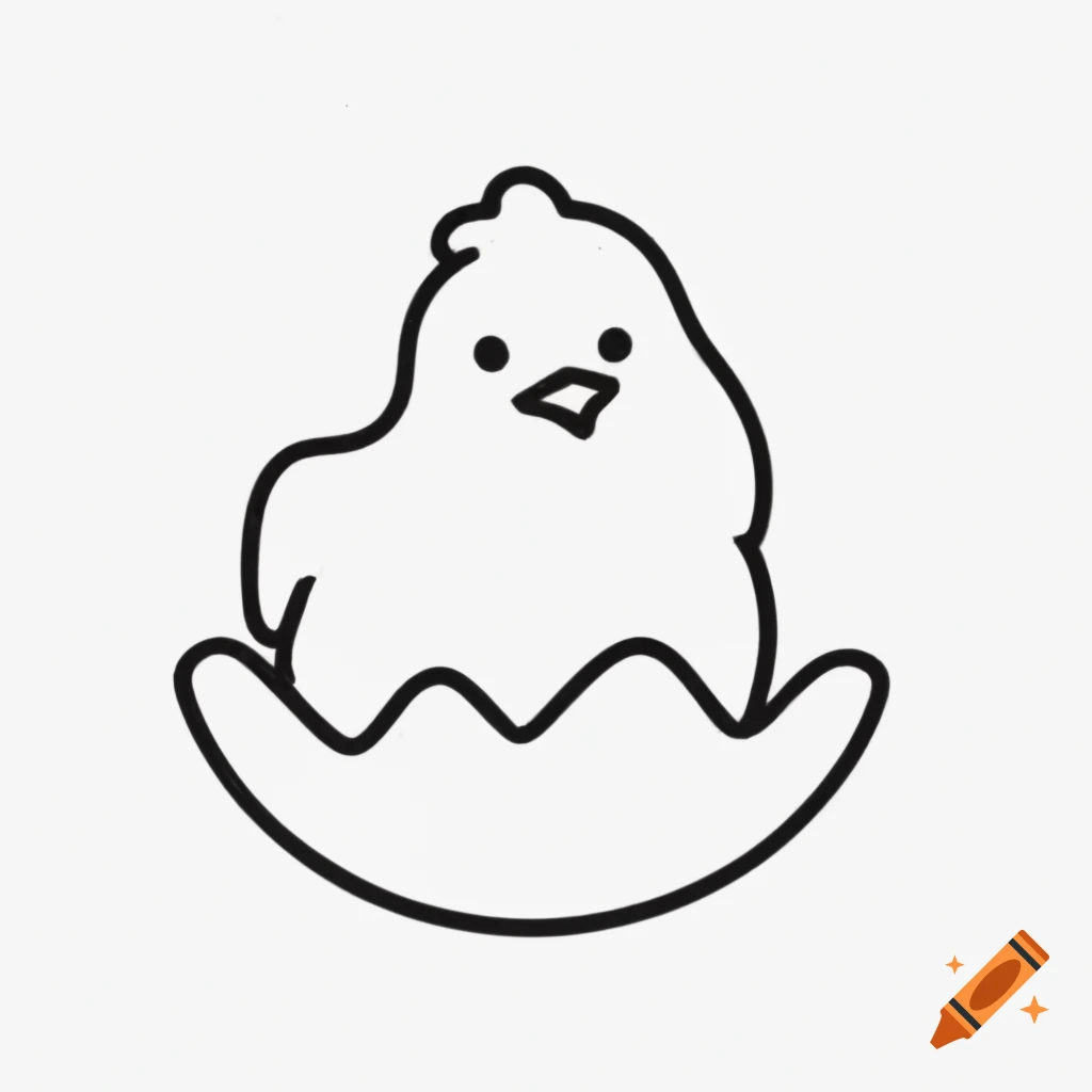 Line drawing of a chicken hatching from an egg