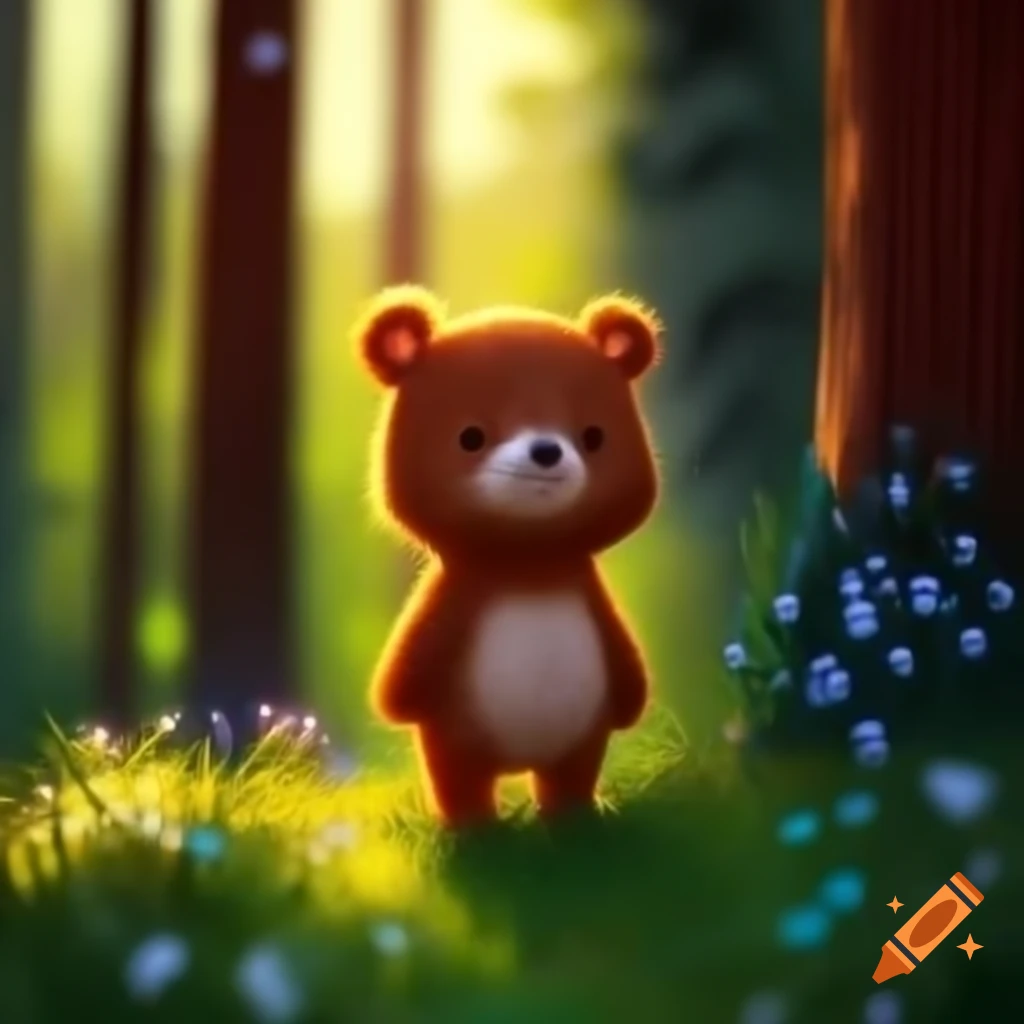 Cute little bear named Benny exploring peaceful forest