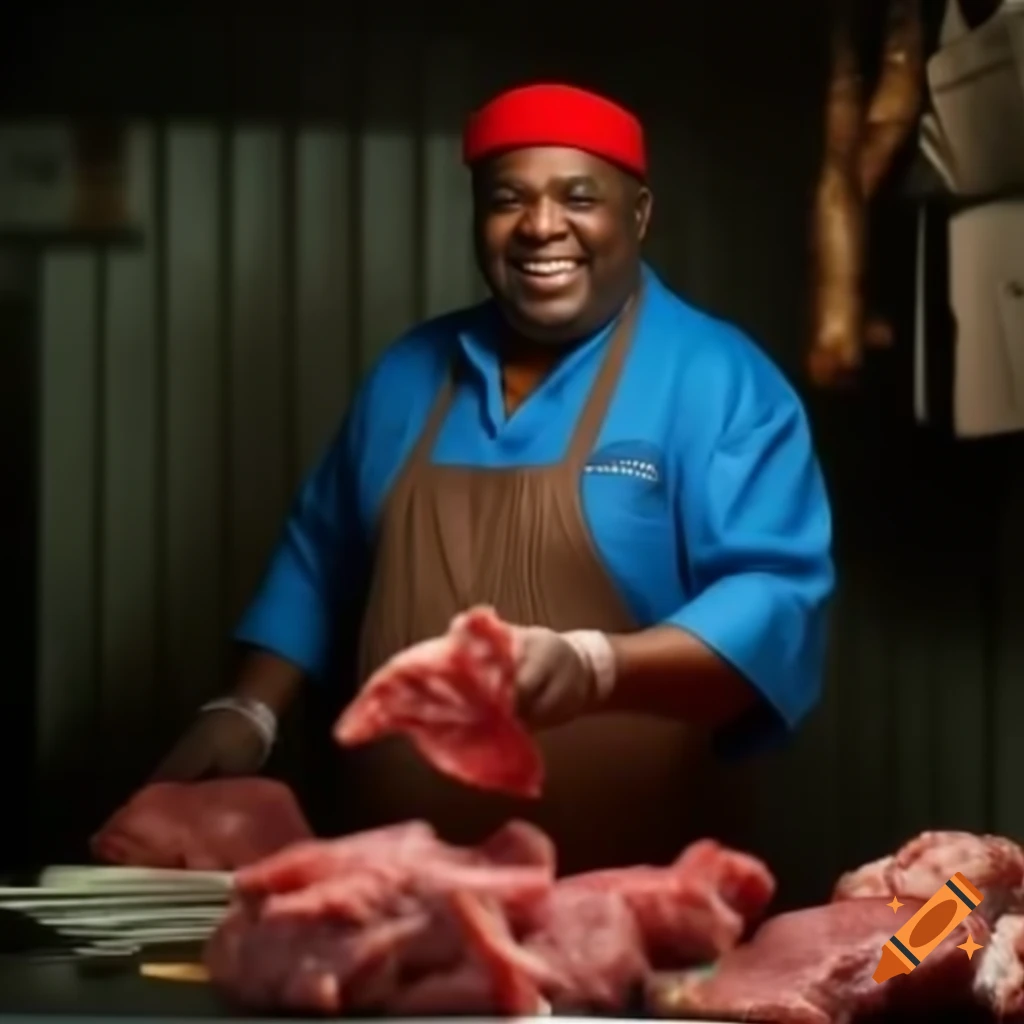 African American man selling meat at market