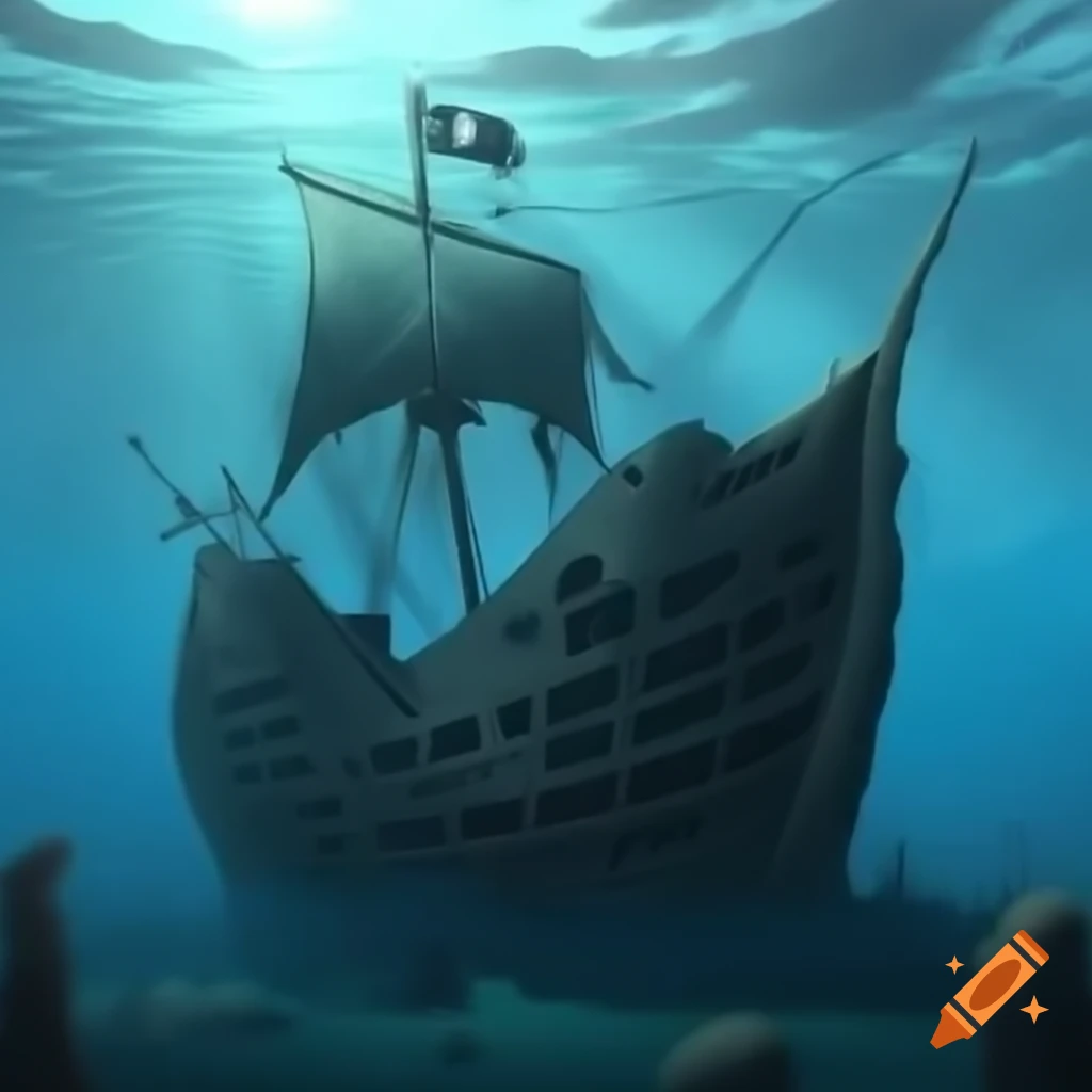Abandoned pirate shipwreck on shore