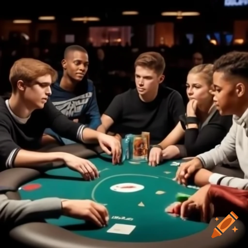 Young adults playing poker at tables in a youth club
