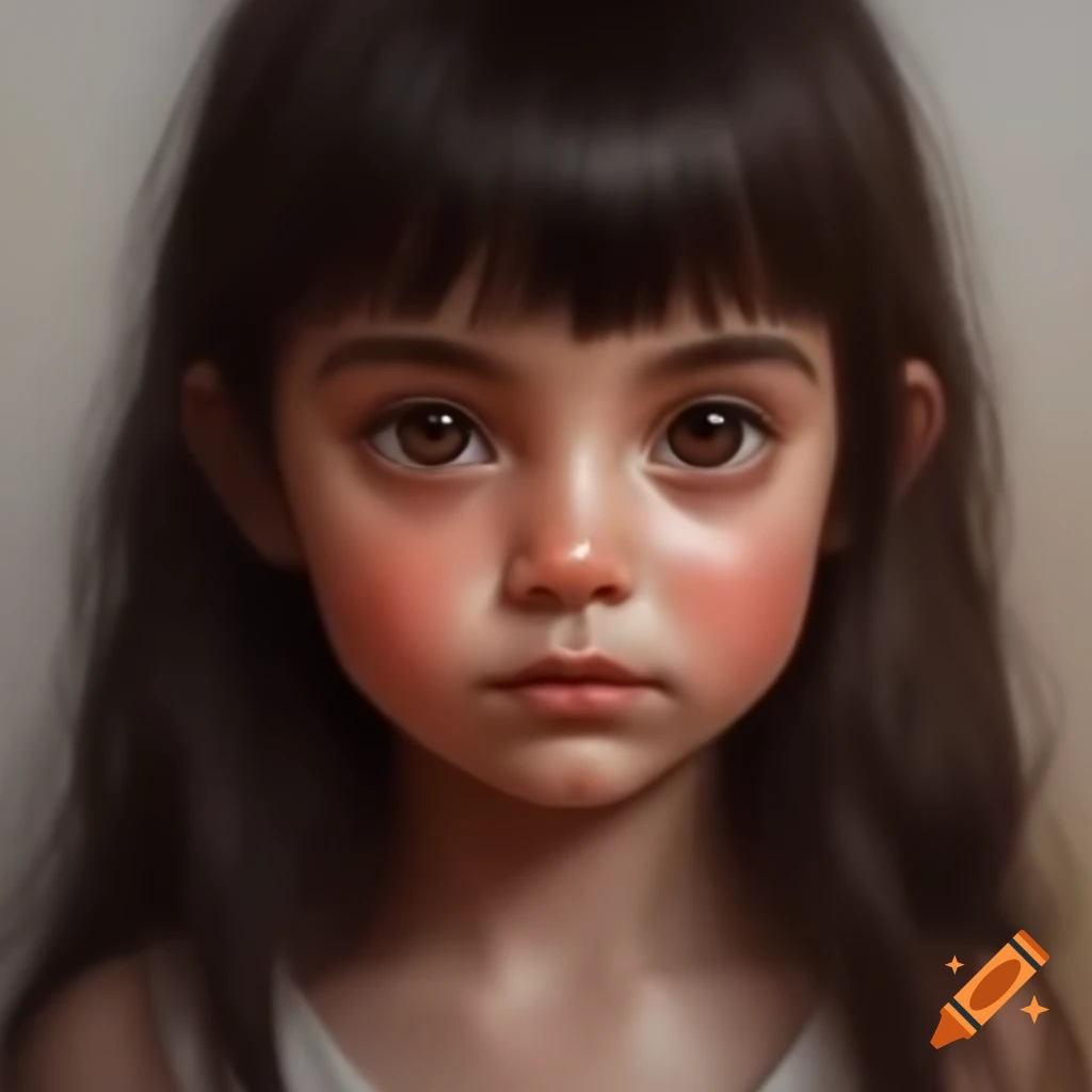 Realistic drawing of a girl with long dark brown hair and brown eyes